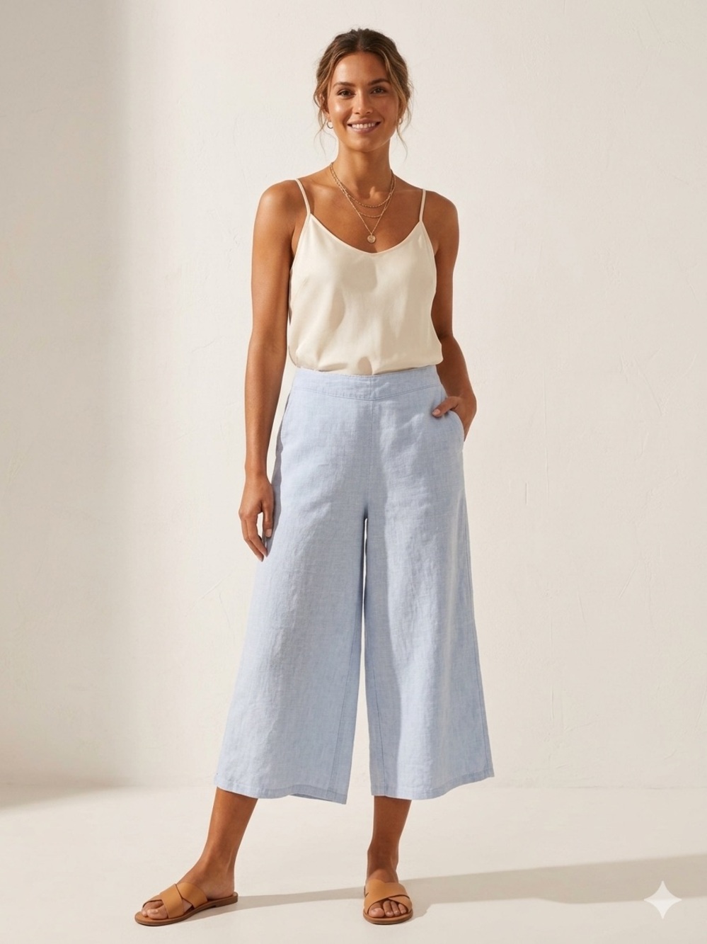 100% Linen Tahari Pants - Light Blue Wide Leg - Size M